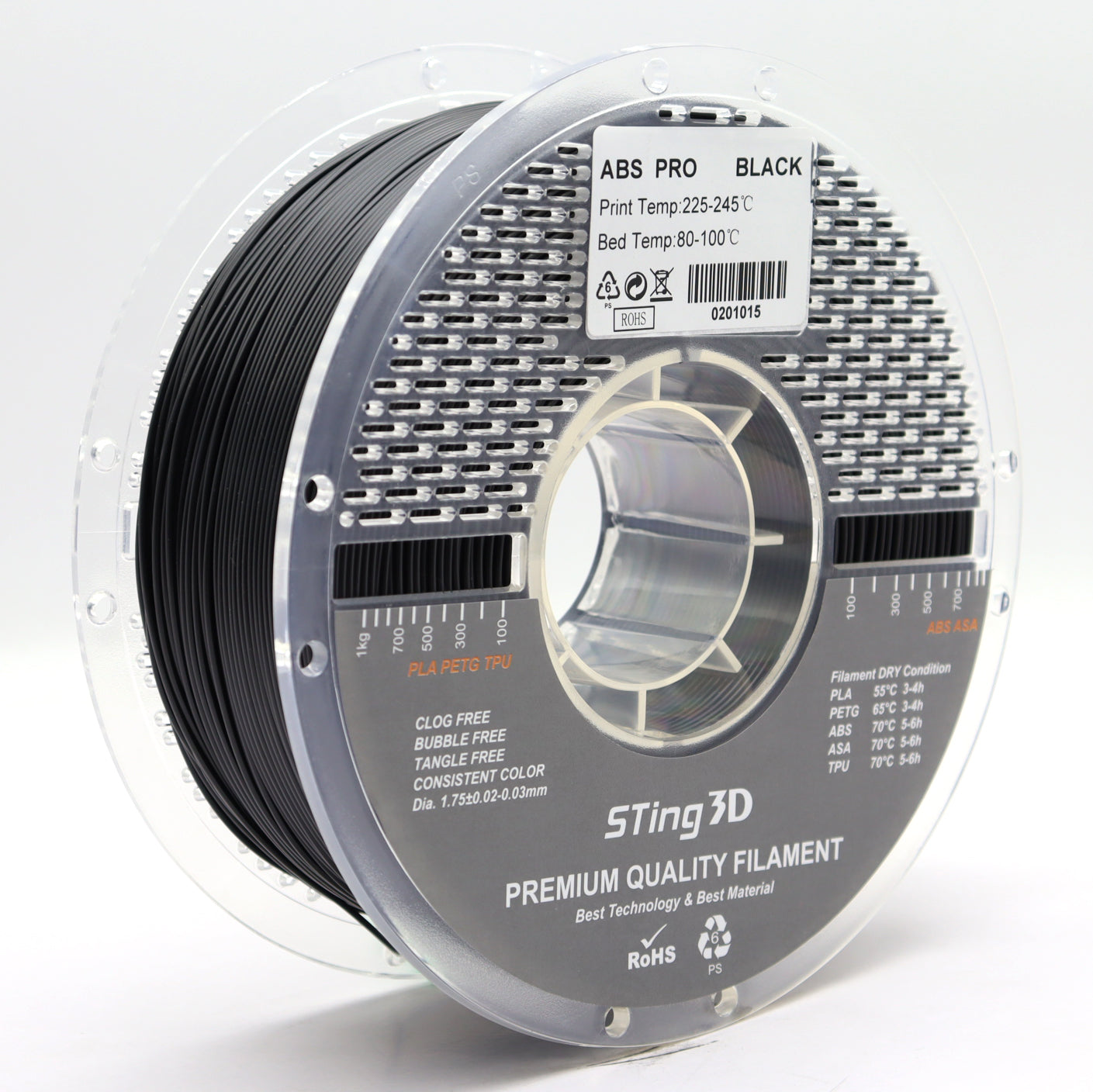 Sting3D ABS Pro Black Filament 3D Moguls